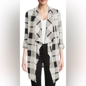 NWT New York Laundry Roll Tab Sleeve Drape Front Maxi Cardigan-Black/White-SizeL